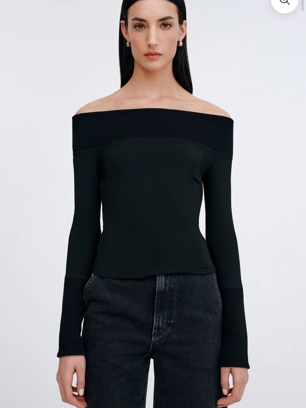 Marcella NYC Tilly Off-Shoulder Long Sleeve Black Sweater Top Medium